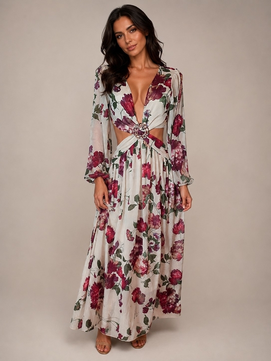 Alexa B Nites Dresses & Skirts - Alexa B Nites Floral Sparkle Cutout Dress 12